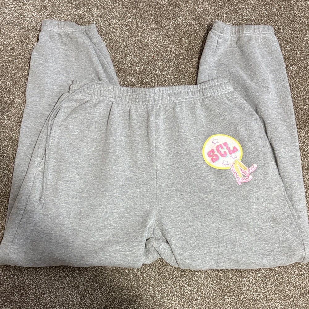 Stoney Clover Lane Gray Joggers with Pink Patch